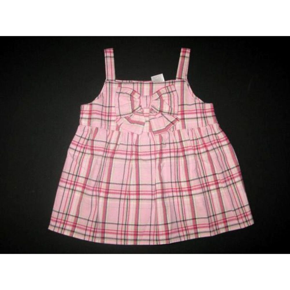NEW Gymboree girls 12 18 24 M pink grey cream plaid flannel bow tank top shirt